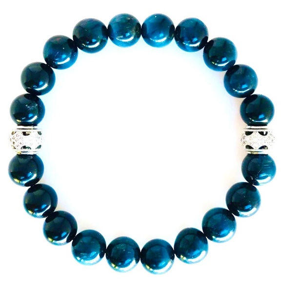 Men’s BlueTiger’s Eye + Rhodium Bracelet - Picture 1 of 2